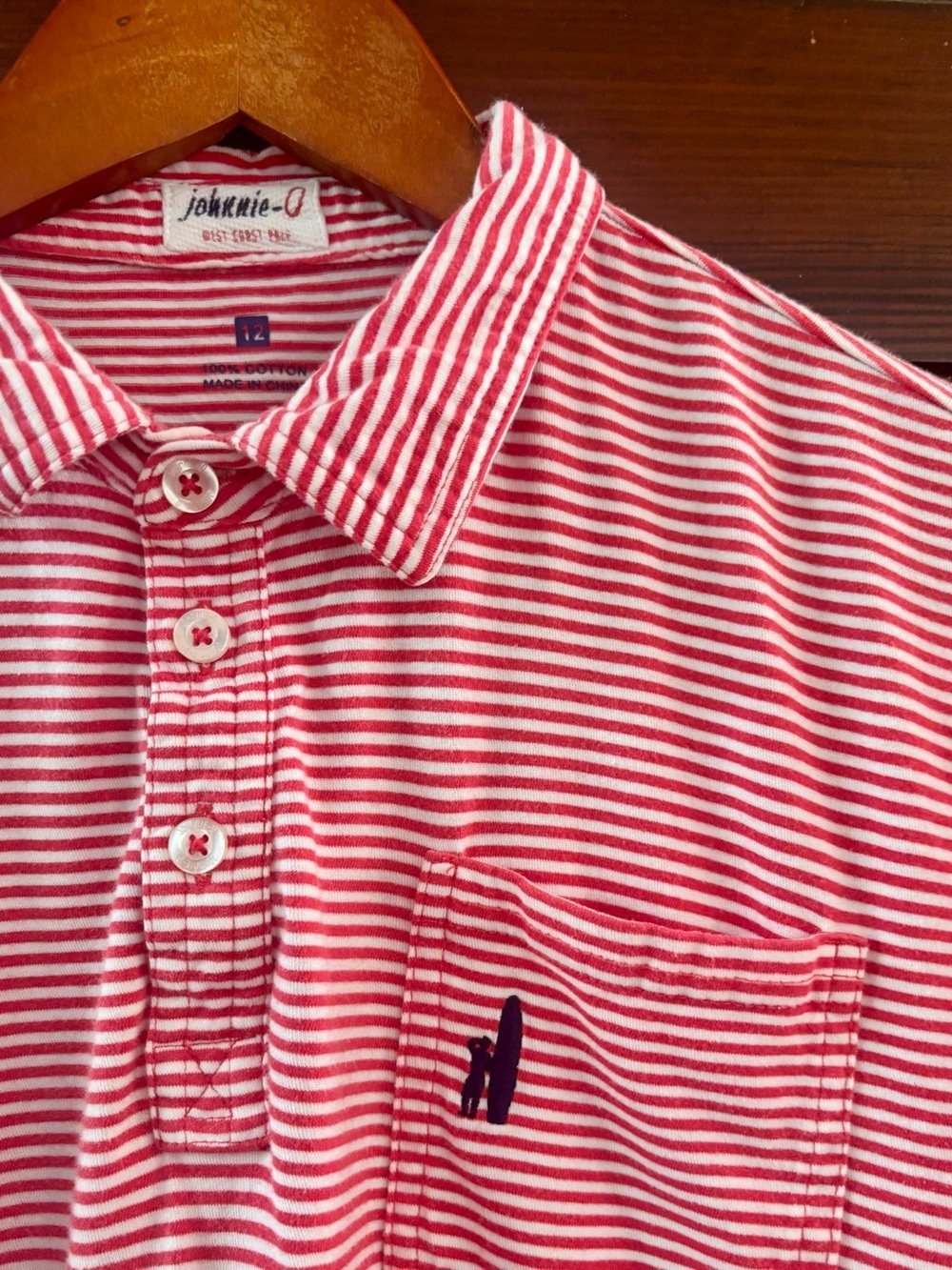 Johnnie-O Youth Watermelon/Wht Striped Polo "Original Jr." line Size 12 - Picture 2 of 8